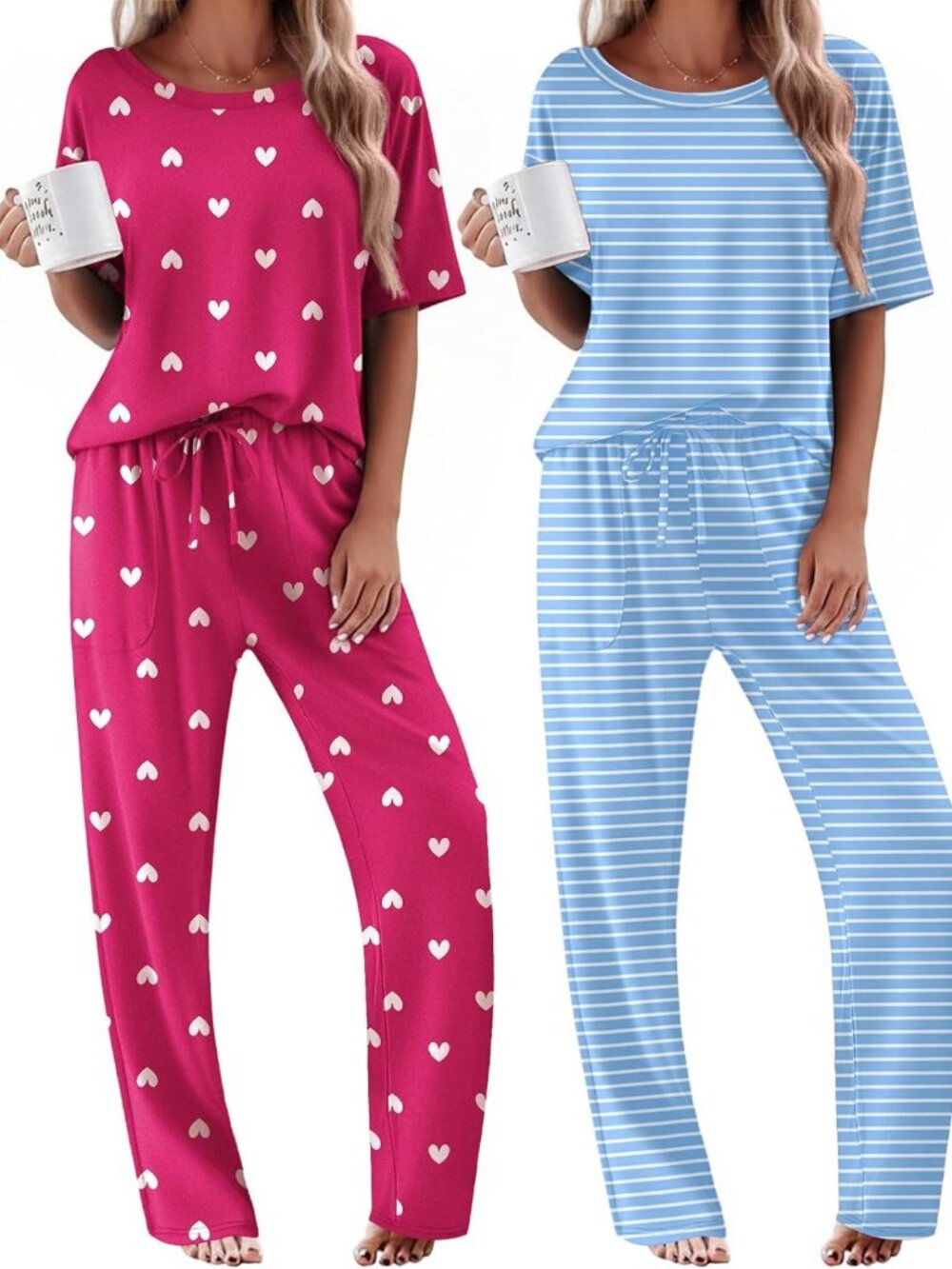 Cozy 2-Pack Women's Pajama Sets - Short Sleeve & Long Pants Lounge Wear